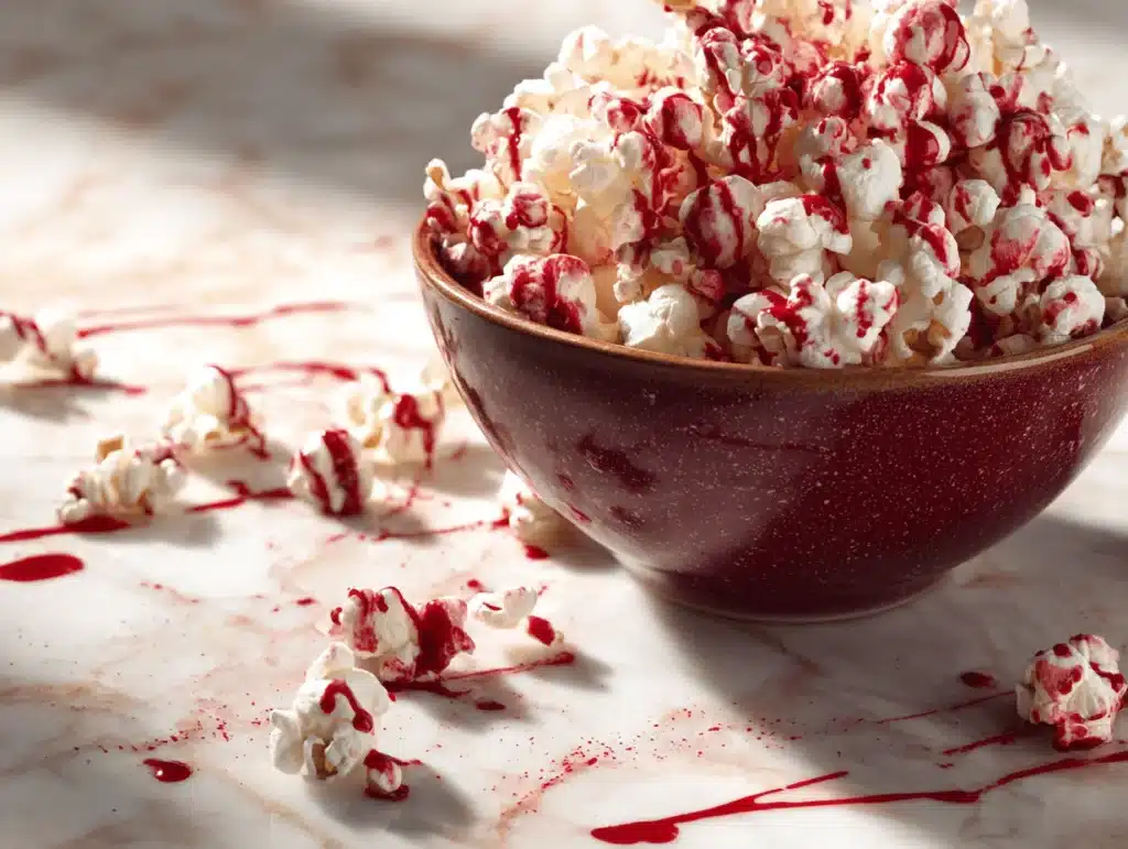 bloody red velvet popcorn - featured image