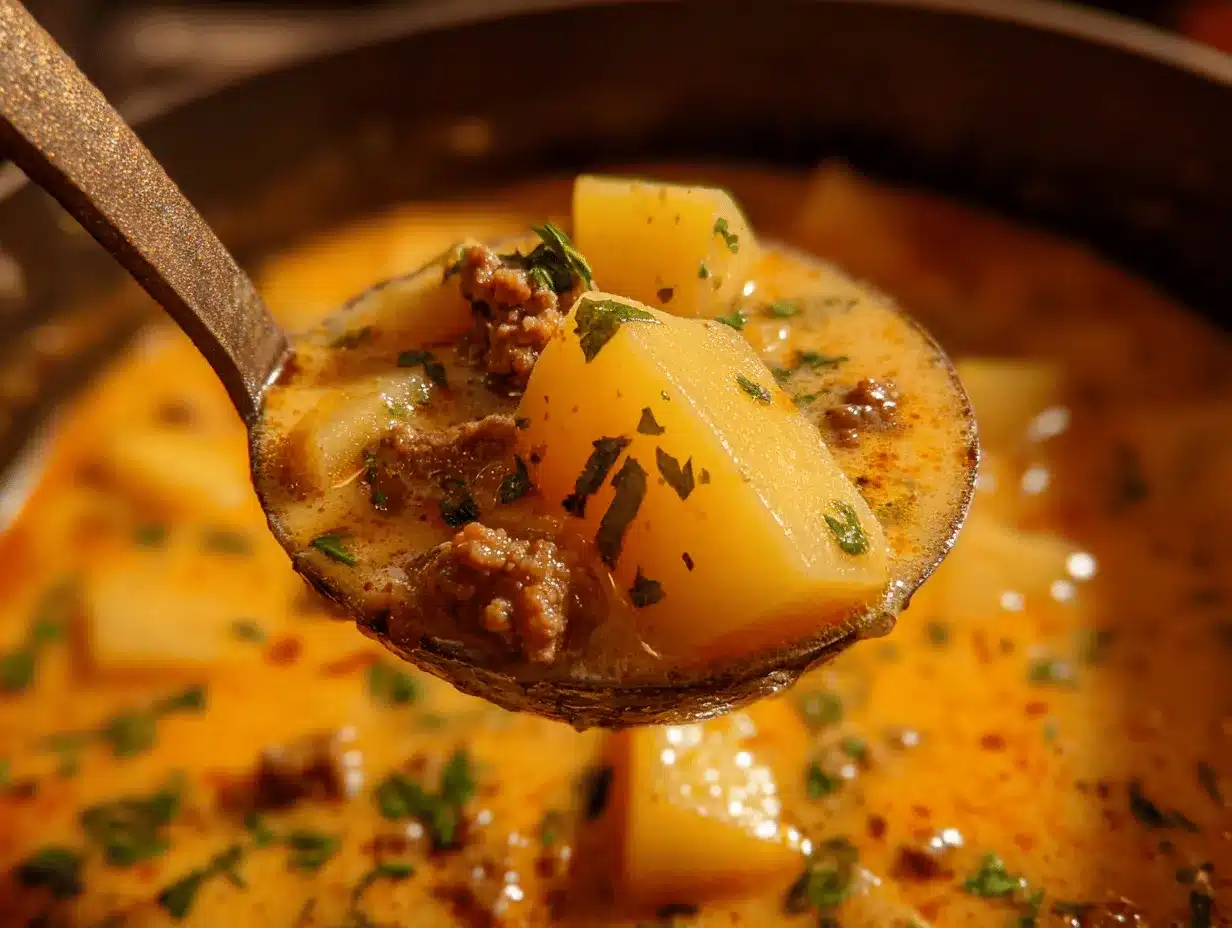 cheesy beef and potato soup preparation steps