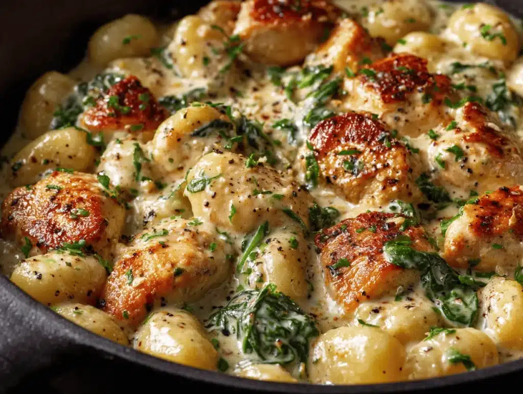 creamy garlic chicken gnocchi - featured image