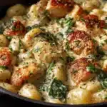 creamy garlic chicken gnocchi - featured image