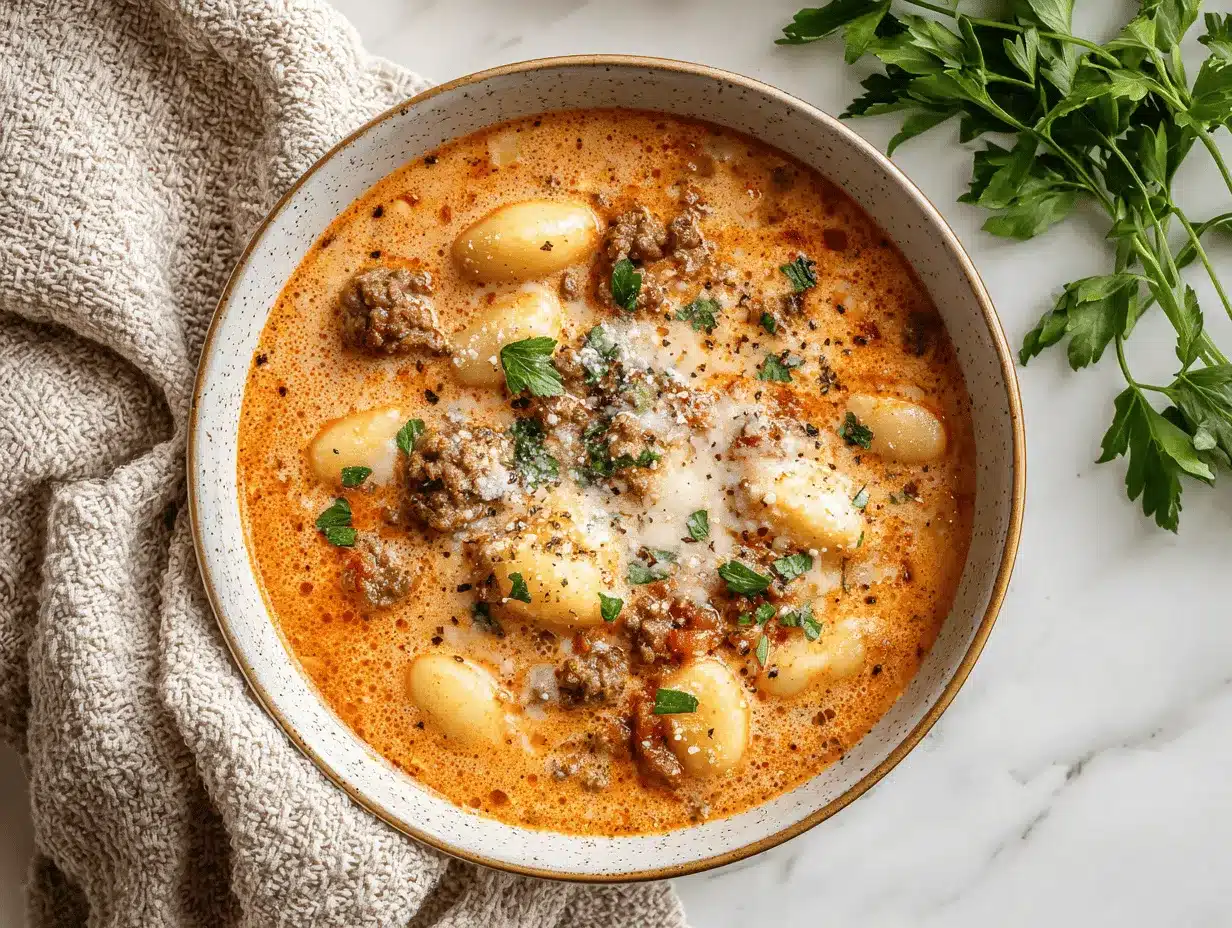 creamy Italian sausage gnocchi soup preparation steps