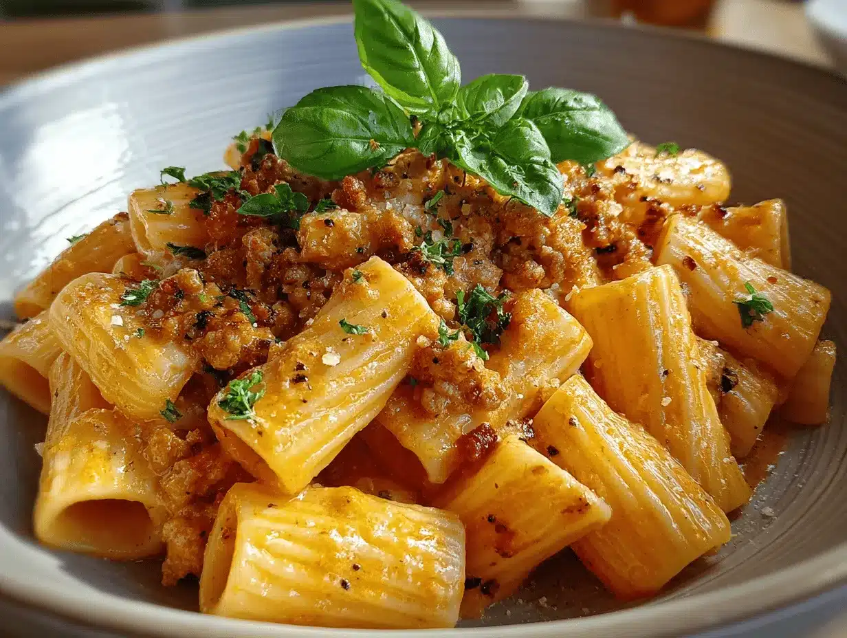 creamy sausage rigatoni preparation steps