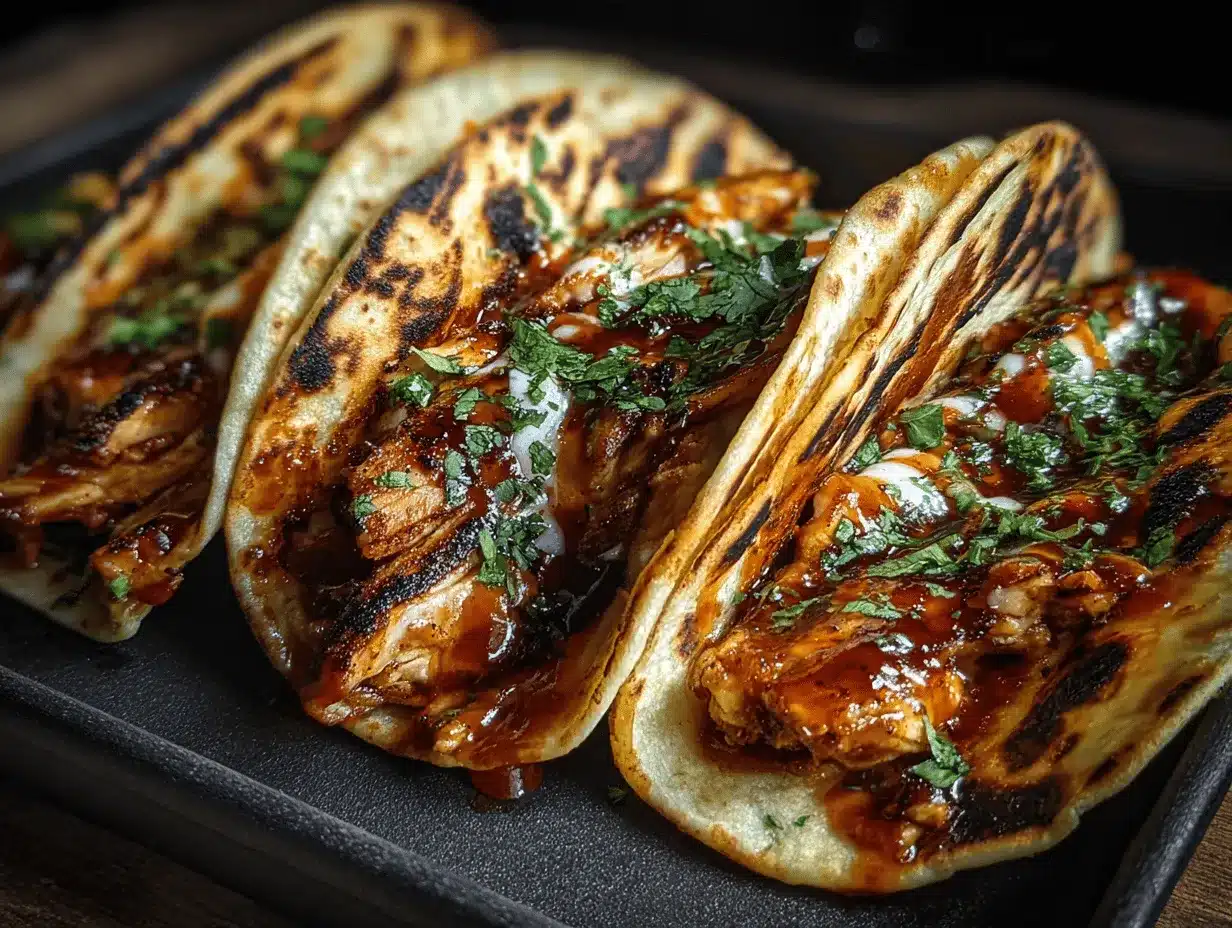 garlic butter honey BBQ chicken tacos preparation steps