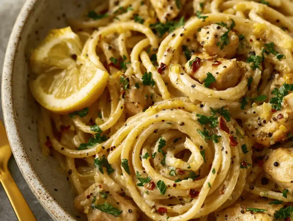 lemon chicken pasta - featured image