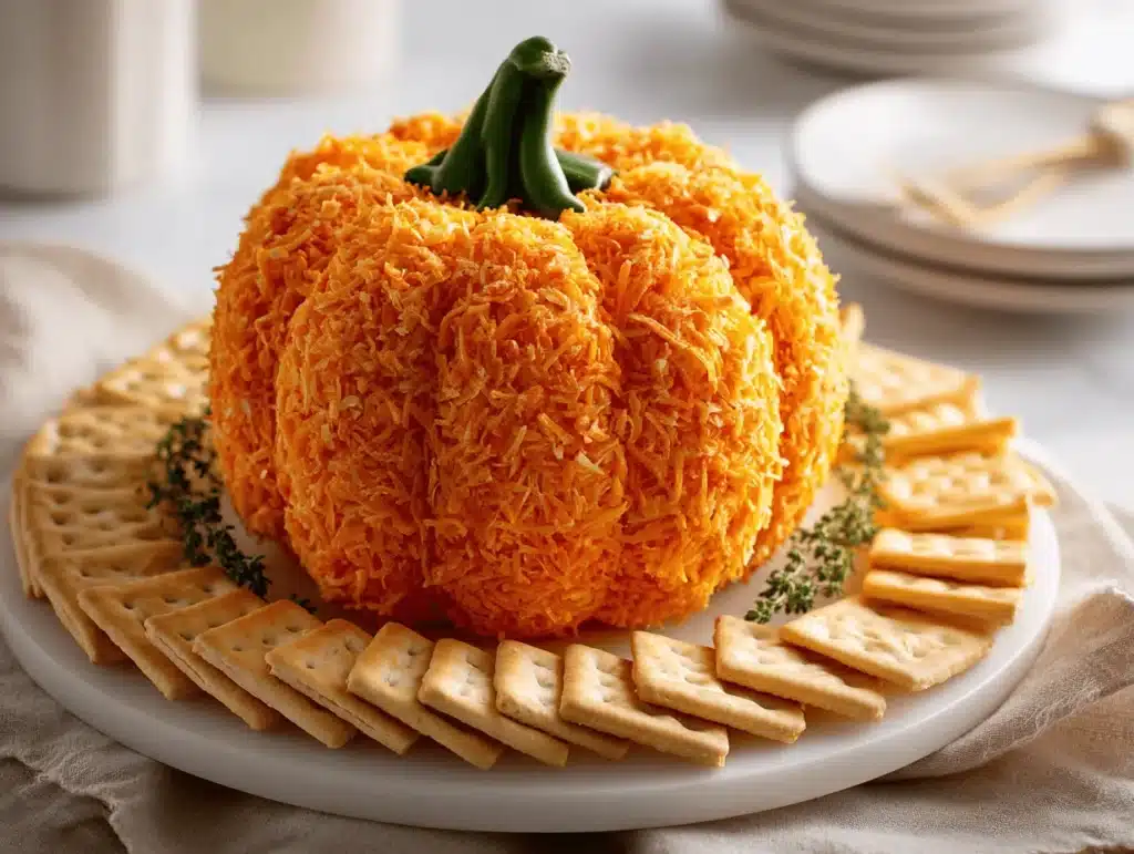 pumpkin shaped cheese ball - featured image