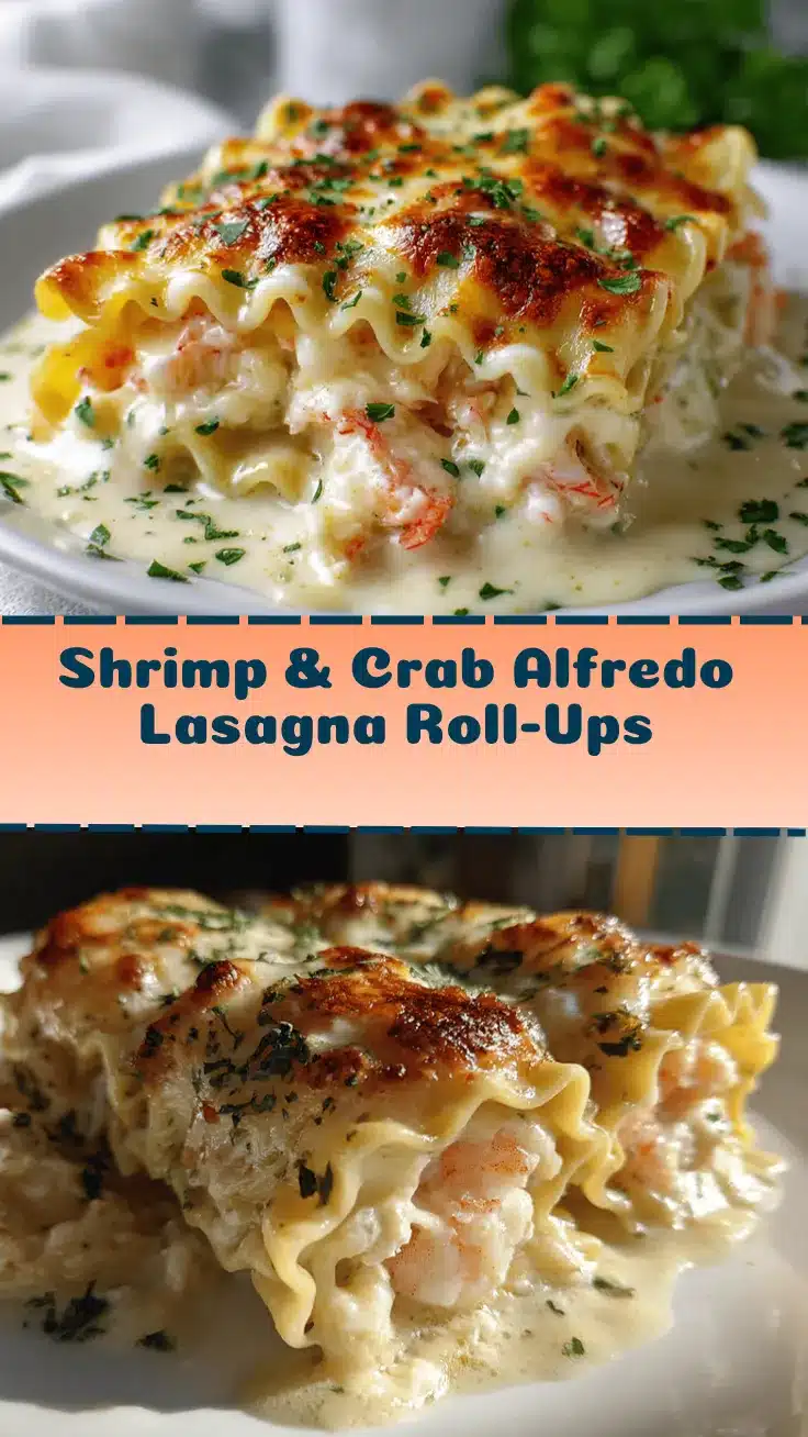 Shrimp and crab Alfredo lasagna roll-ups recipe