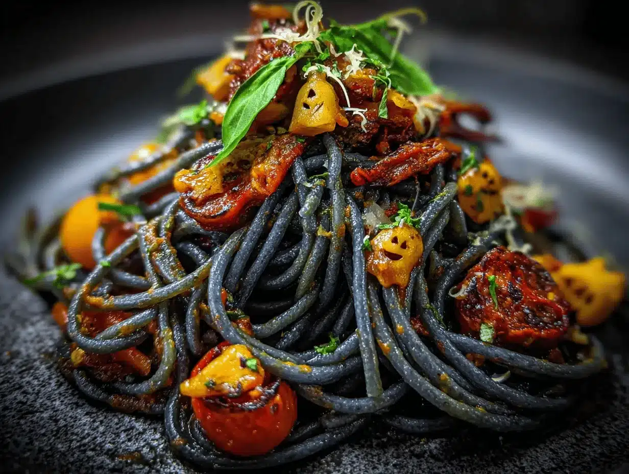 Halloween spaghetti recipe preparation steps