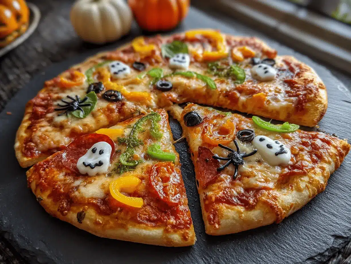 Halloween themed pizza recipe preparation steps